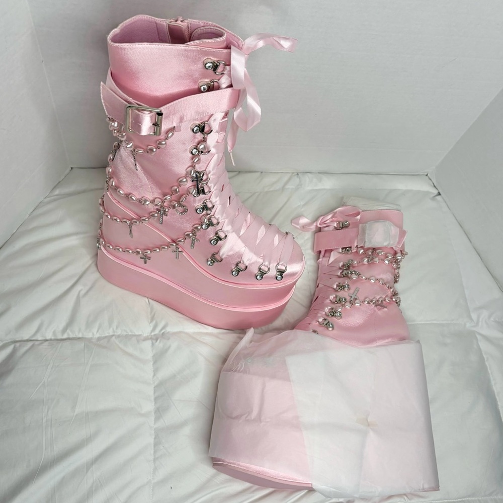 Sugar Thrillz Pink Holy Revelation Traitor Platform Boots - Picture 2 of 12